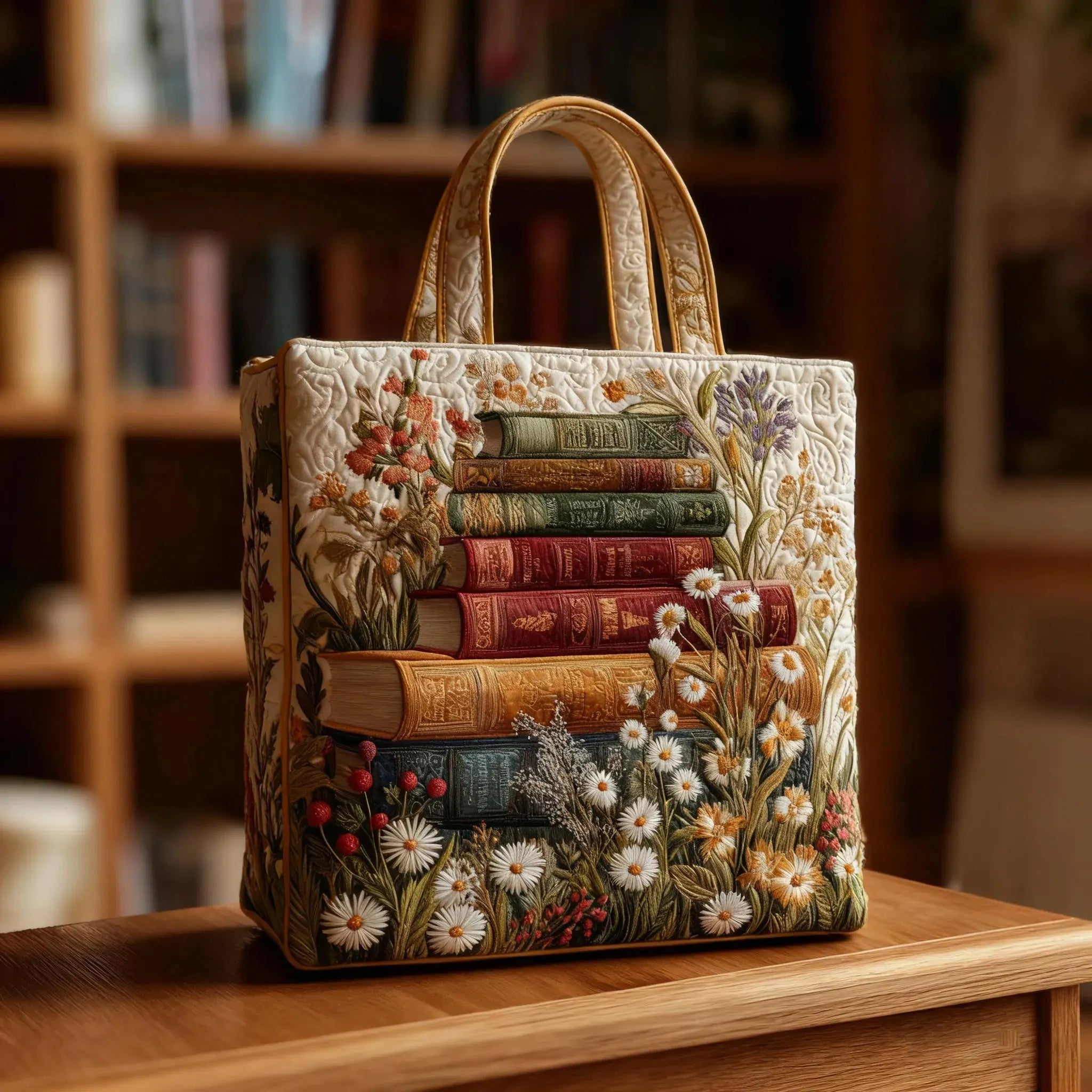 Bolso Tote Acolchado Artístico Pergamino Floral