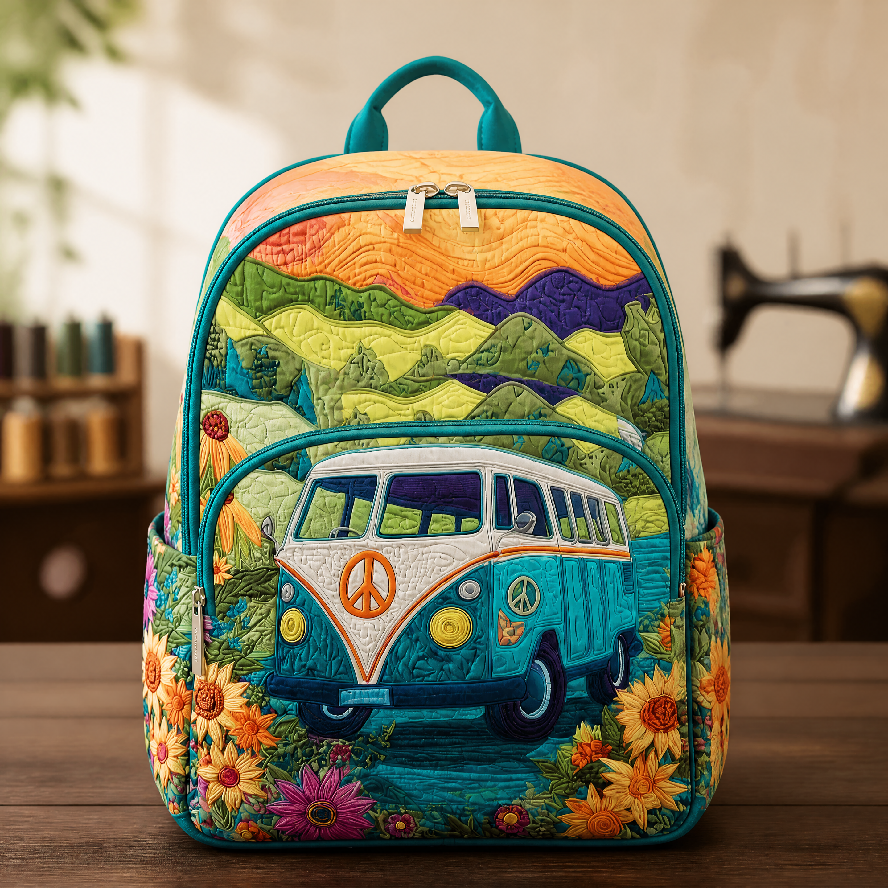 Mochila de acolchado - Girasoles y montañas