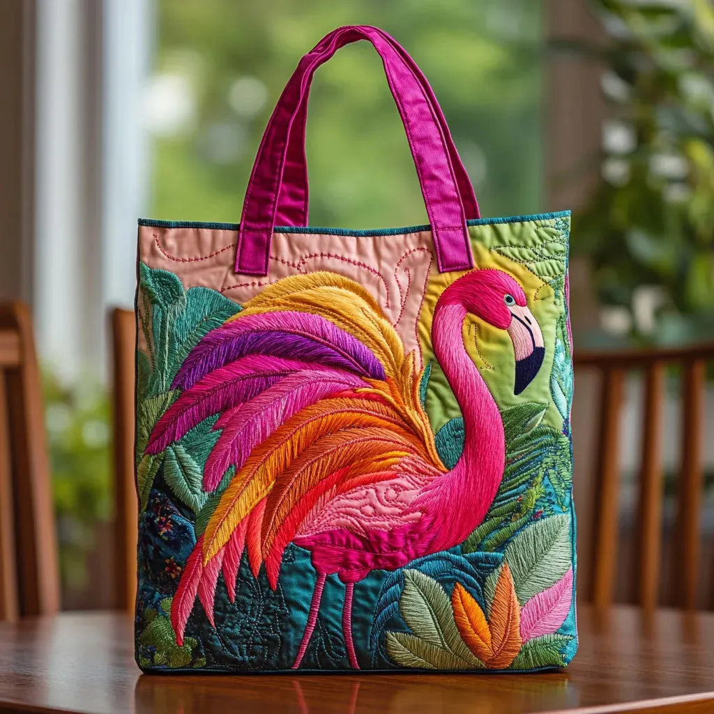 Bolso Tote Acolchado Flamingo Arcoíris