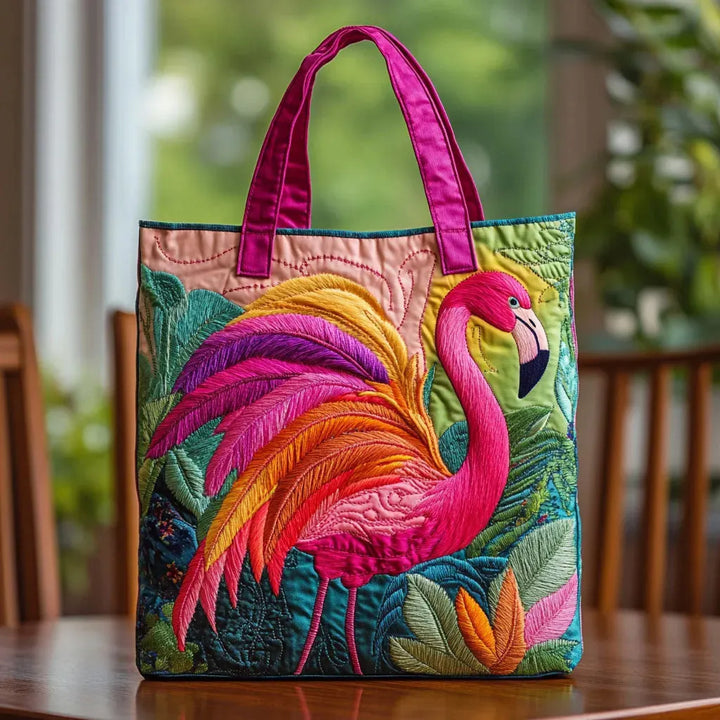 Bolso Tote Acolchado Flamingo Arcoíris