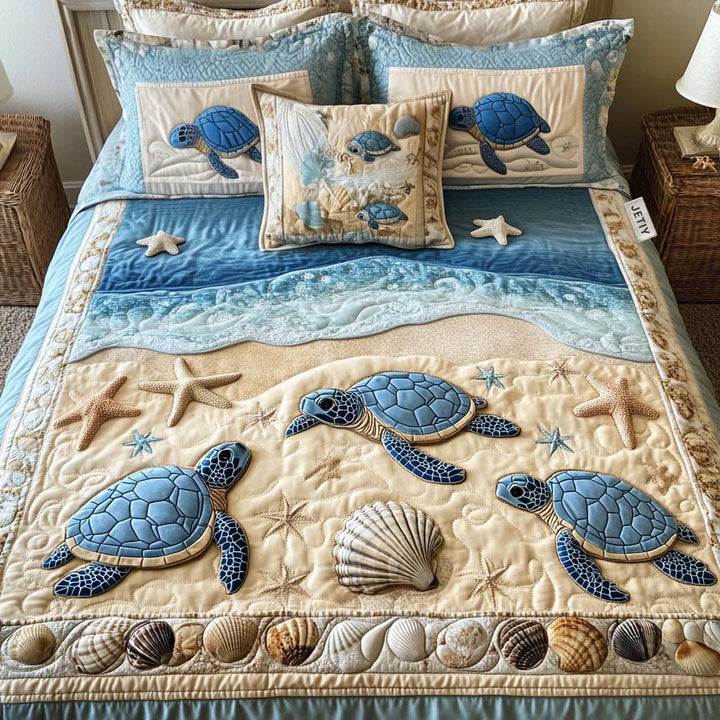 Conjunto de ropa de cama acolchada de 3 piezas Ondas del Océano