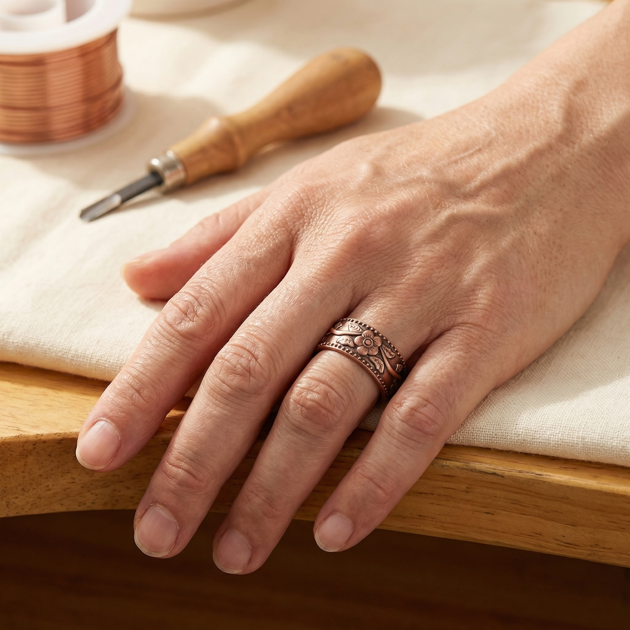Anillo de Cobre Pétalos