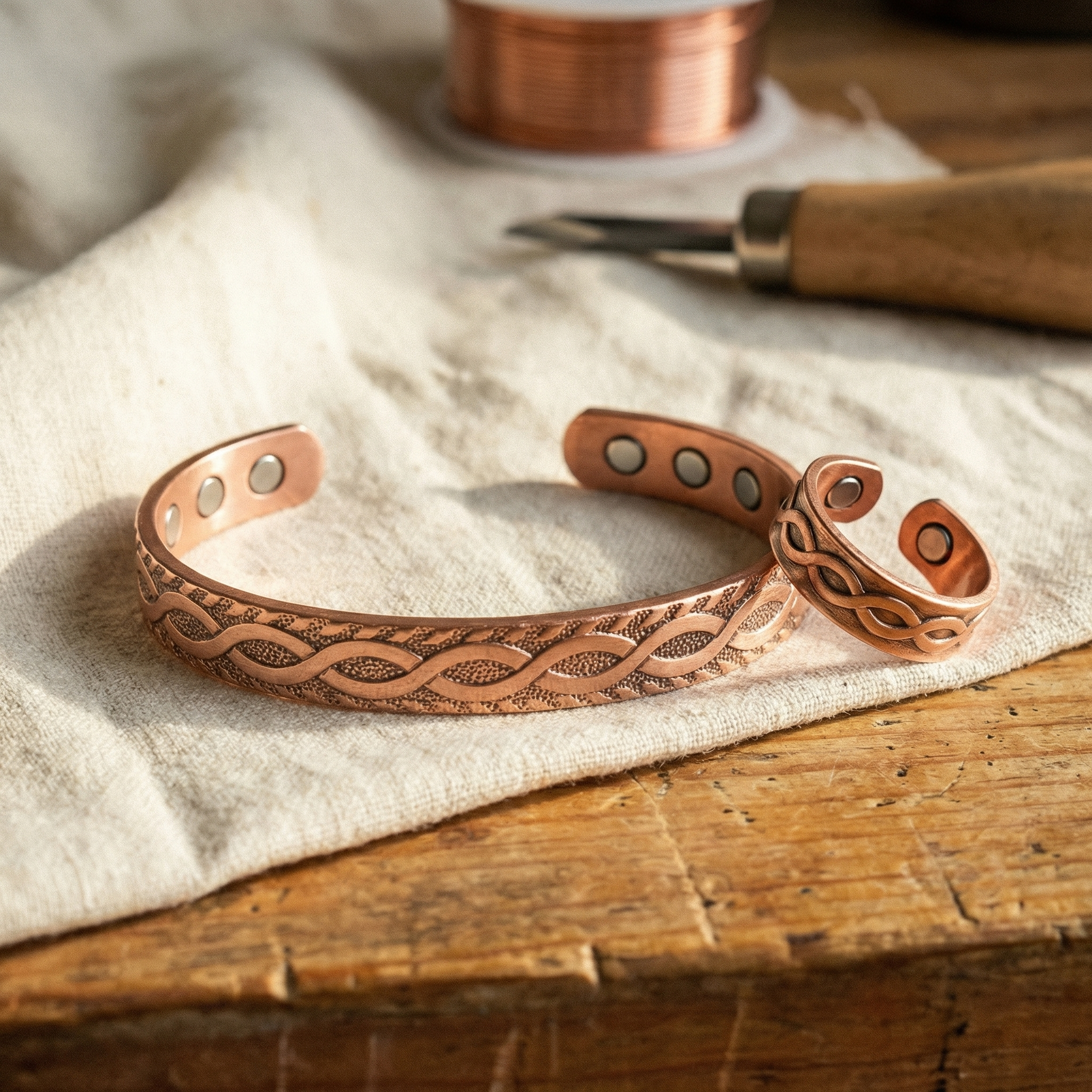 Conjunto de joyas de cobre trenzado
