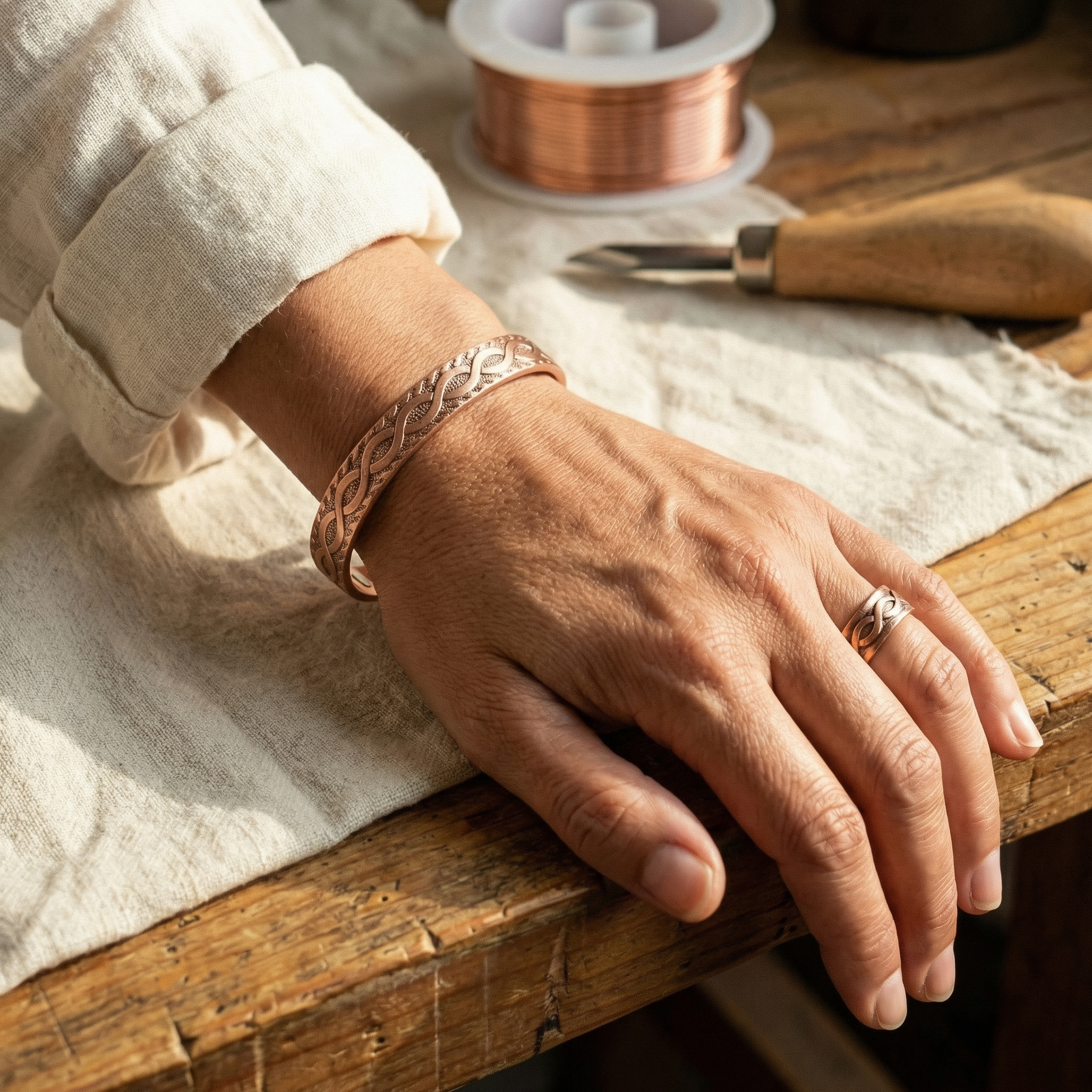 Conjunto de joyas de cobre trenzado
