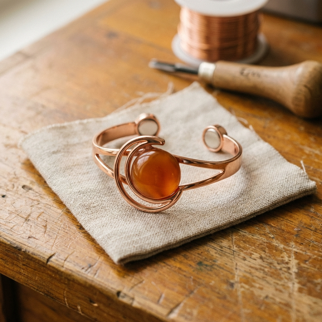Pulsera de Cobre Esfera Naranja