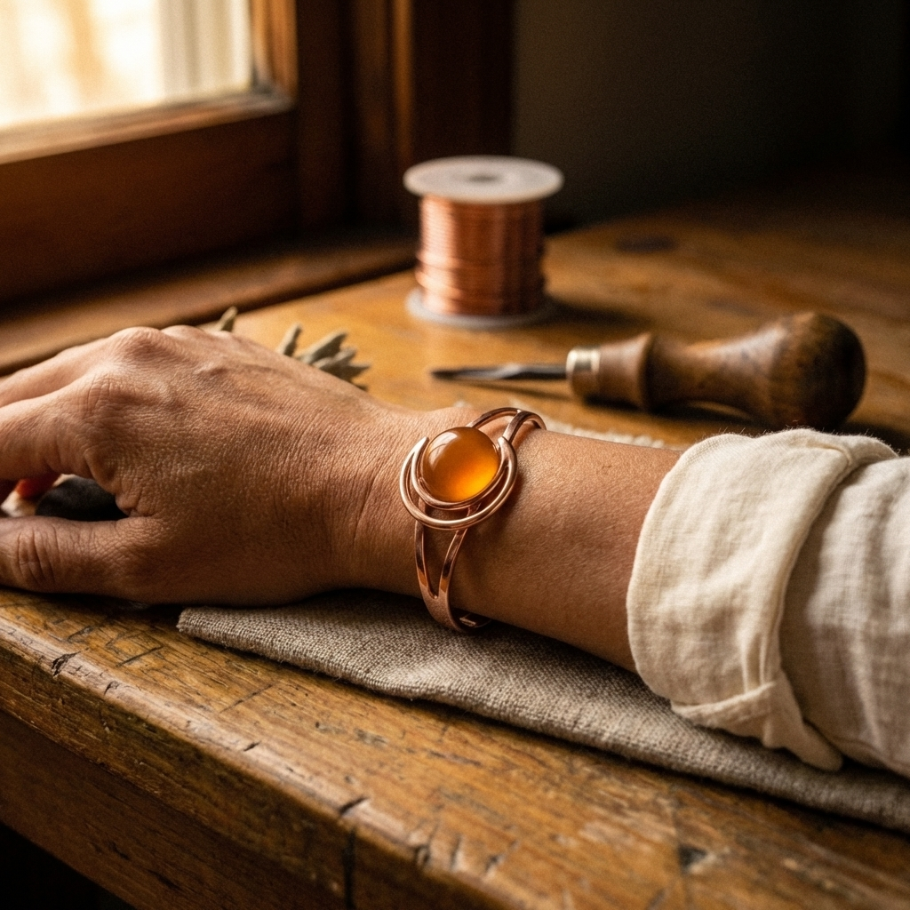 Pulsera de Cobre Esfera Naranja