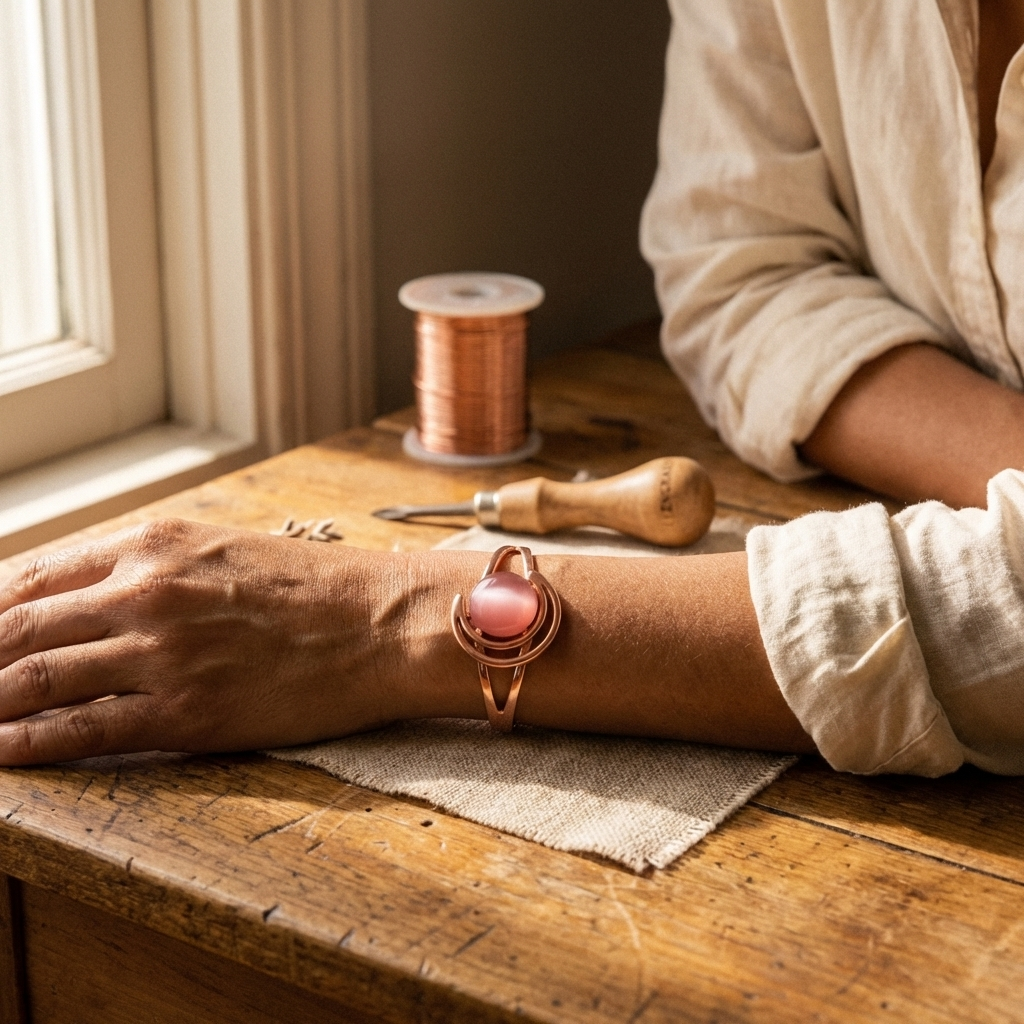 Pulsera de cobre rosa Esfera