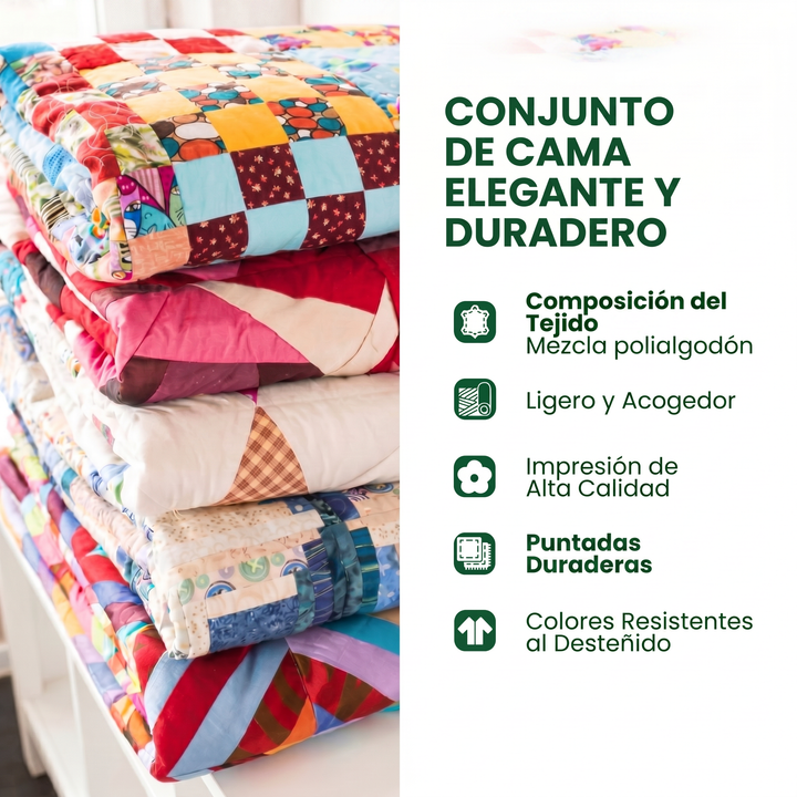 Conjunto de ropa de cama acolchada de 3 piezas - Hibisco Blanco
