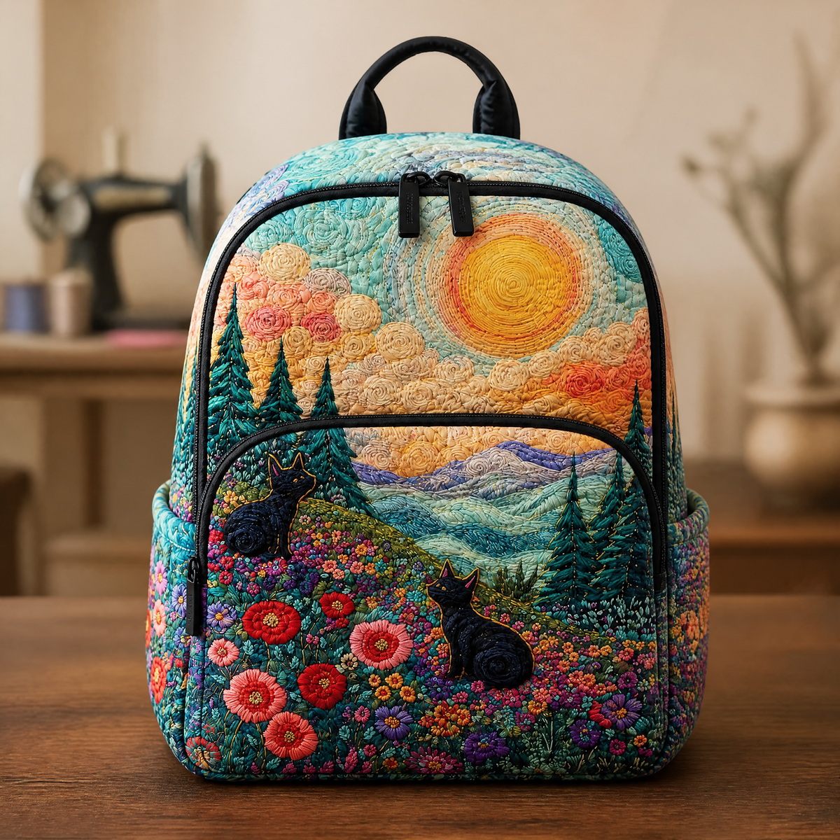 Mochila de acolchado - Flores y montañas