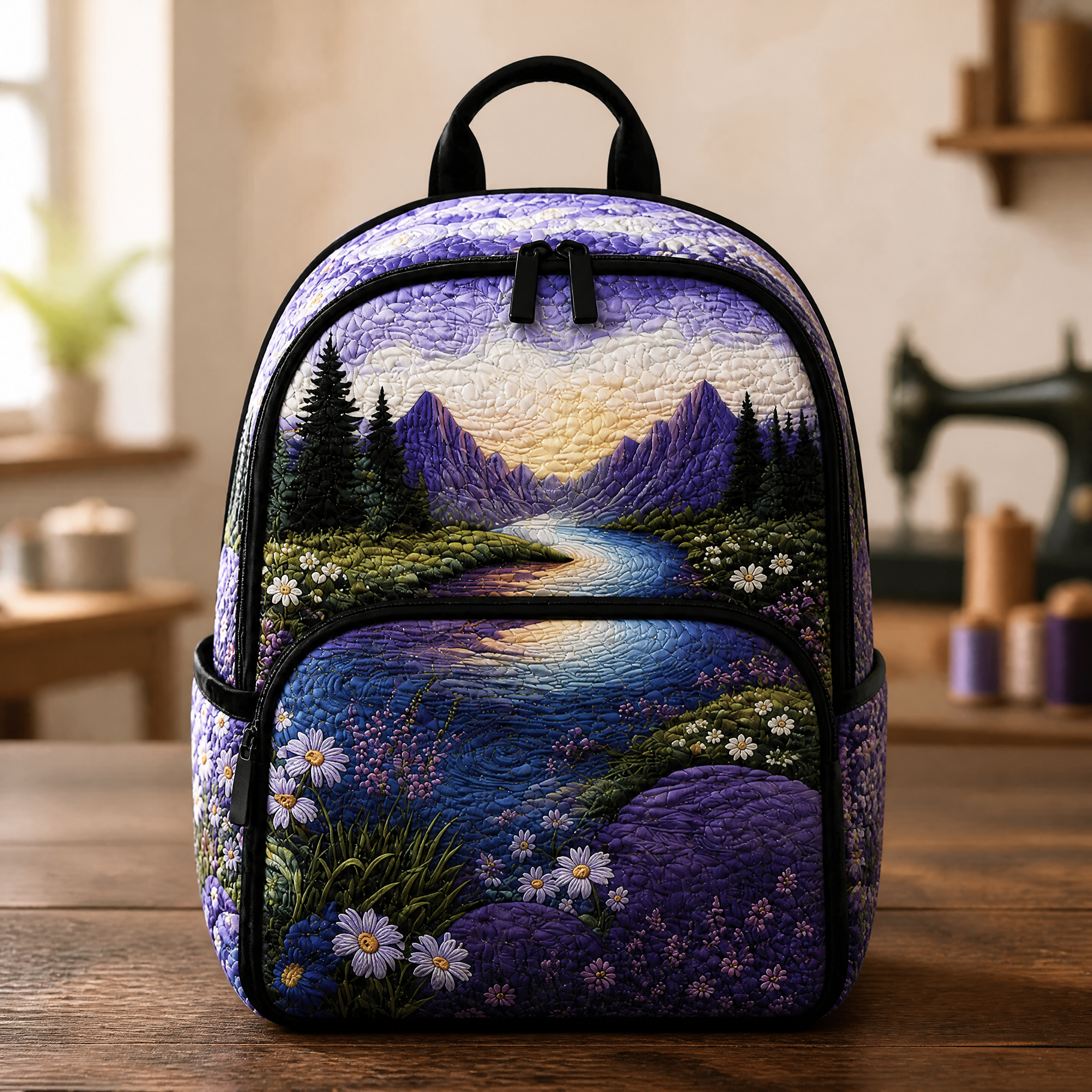 Mochila acolchada - Flores y montañas